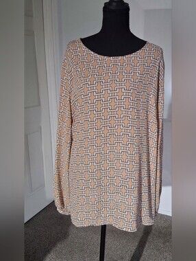 Liz Claiborne Beige Geometric-Print Long Sleeve Top